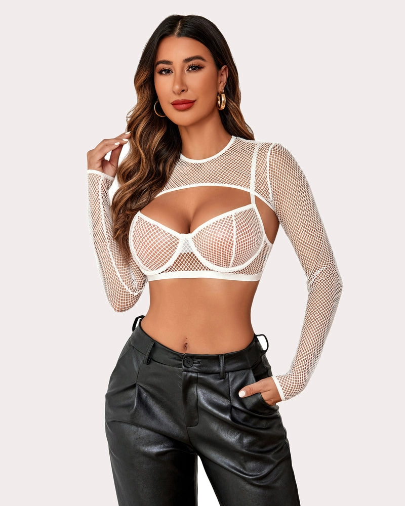3 Pcs Fishnet Crop Sheer Sets (DE Only)