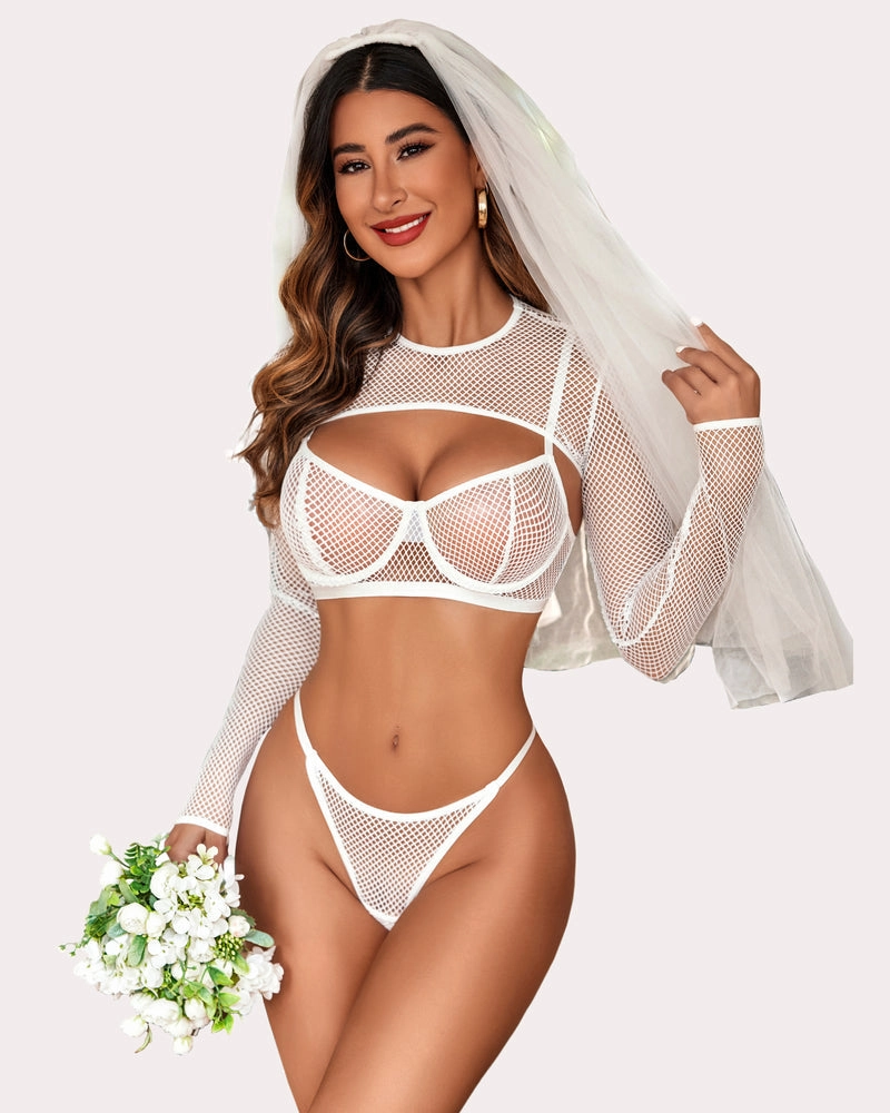 3 Pcs Fishnet Crop Sheer Sets (DE Only)
