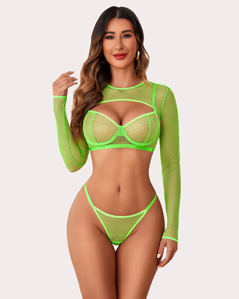 3 Pcs Fishnet Crop Sheer Sets (DE Only)