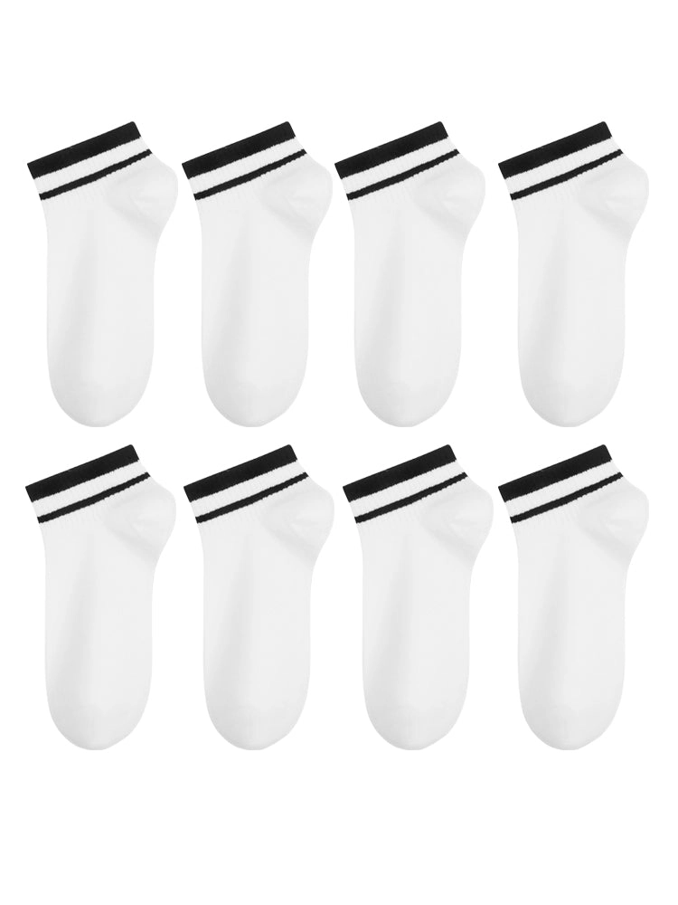 8 Pairs of Cotton Solid Color Casual Ankle Socks