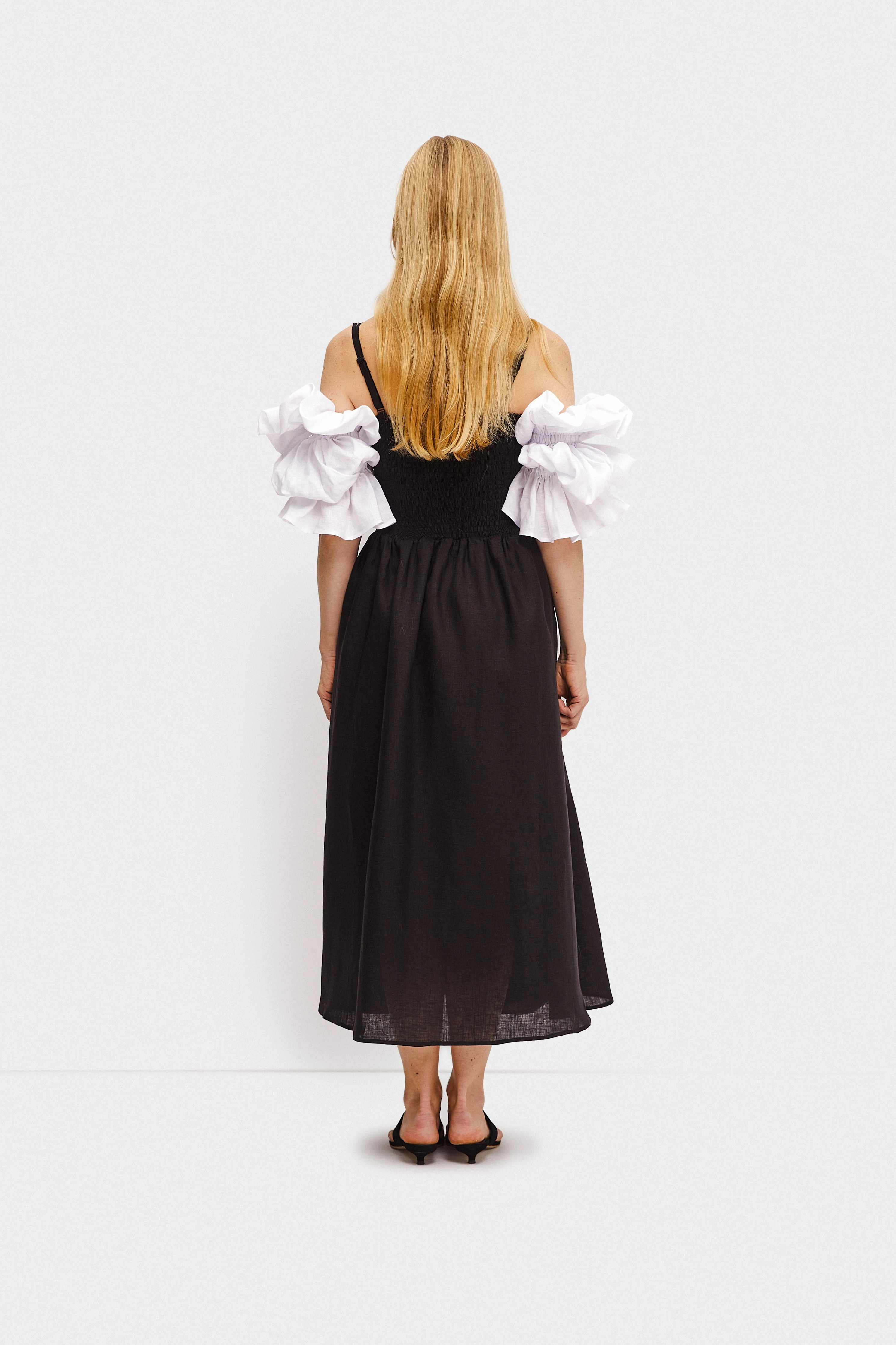Arle Ruffled Linen Maxi Dress in Black