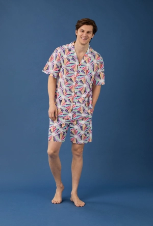 BedHead x Mr. Turk Fanfare Men's Short Sleeve Notch Woven Cotton Poplin Boxer PJ Set