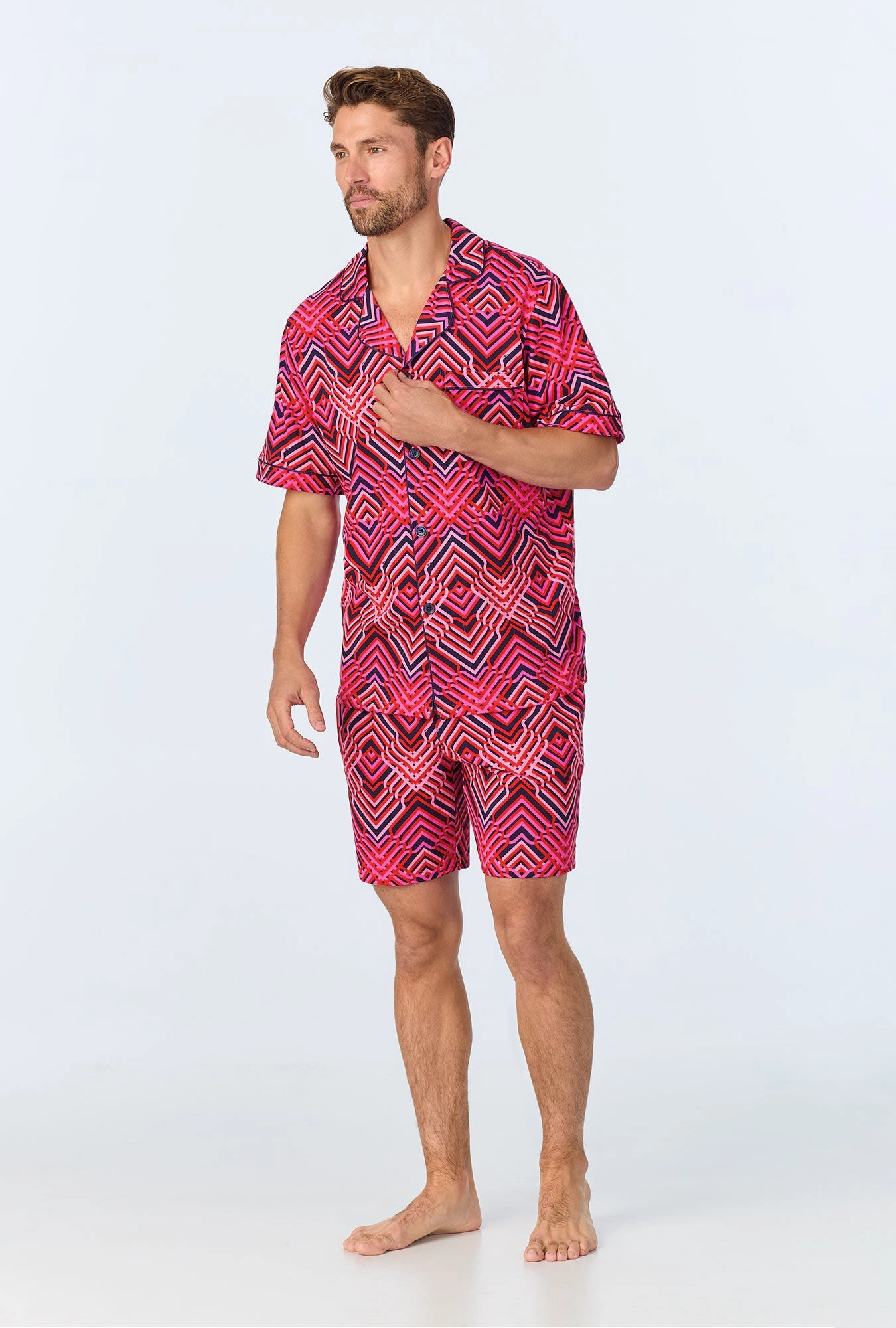 BedHead x Mr. Turk Geo Trellis Men's Short Sleeve Notch Stretch Jersey Short PJ Set