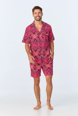 BedHead x Mr. Turk Geo Trellis Men's Short Sleeve Notch Stretch Jersey Short PJ Set