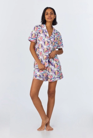 BedHead x Trina Turk Fanfare Short Sleeve Classic Woven Cotton Poplin Shorty PJ Set