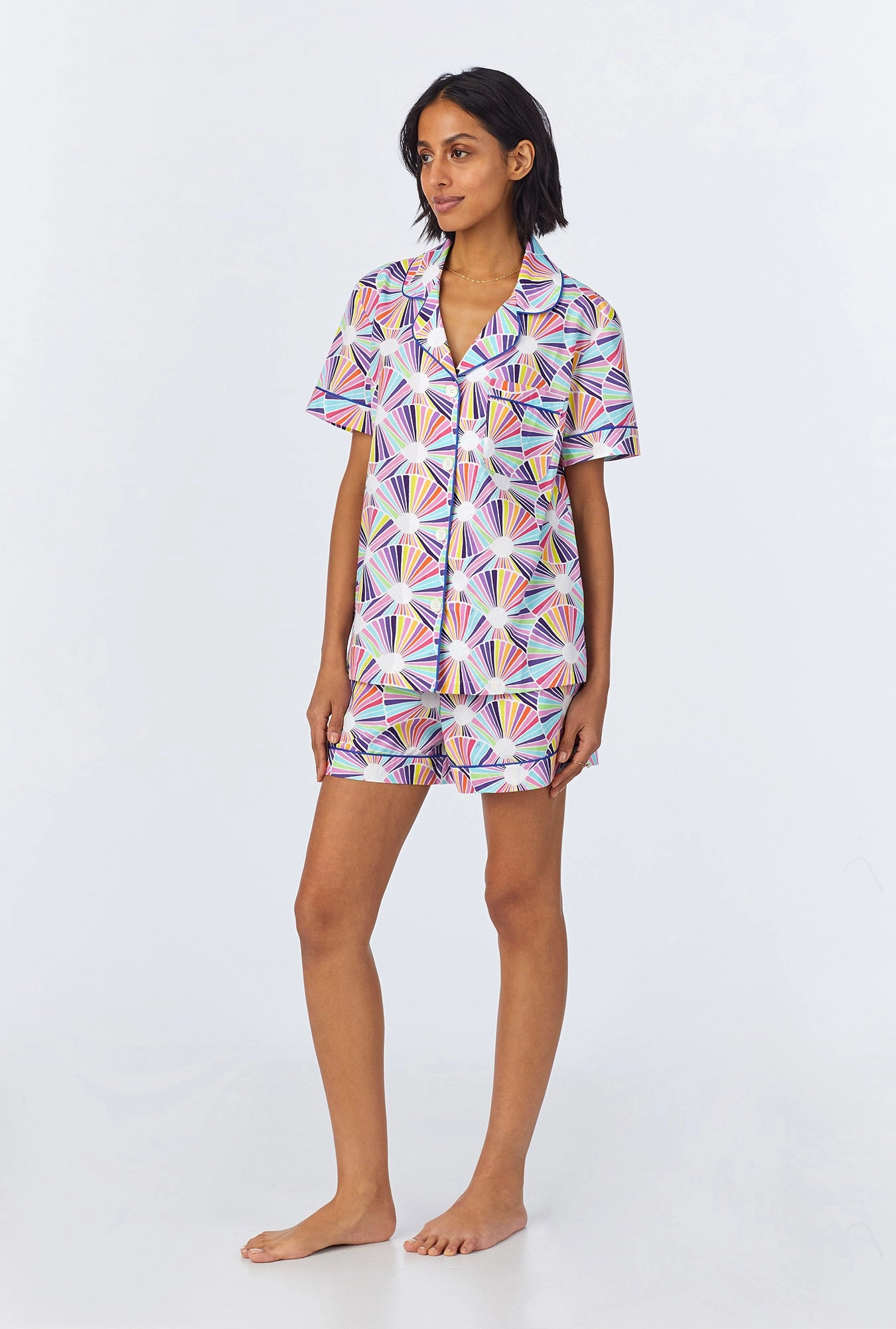 BedHead x Trina Turk Fanfare Short Sleeve Classic Woven Cotton Poplin Shorty PJ Set