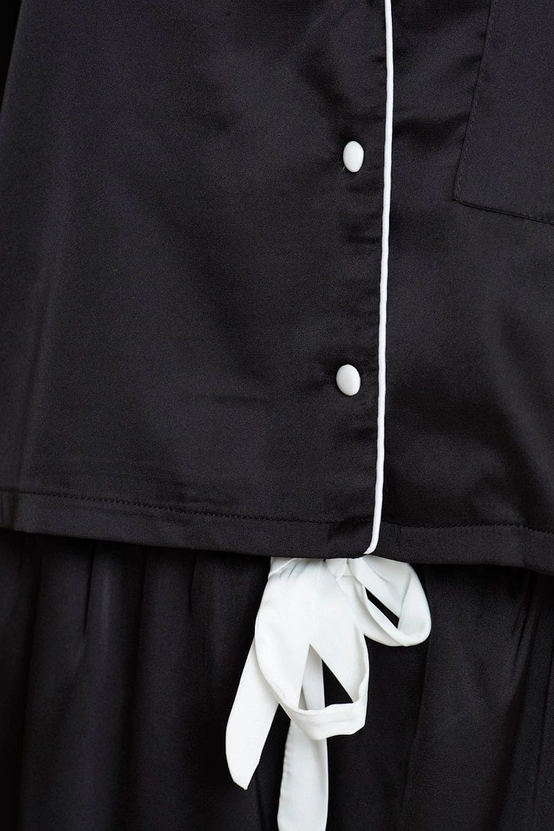 Black Crop Pajamas Set Short Sleeve
