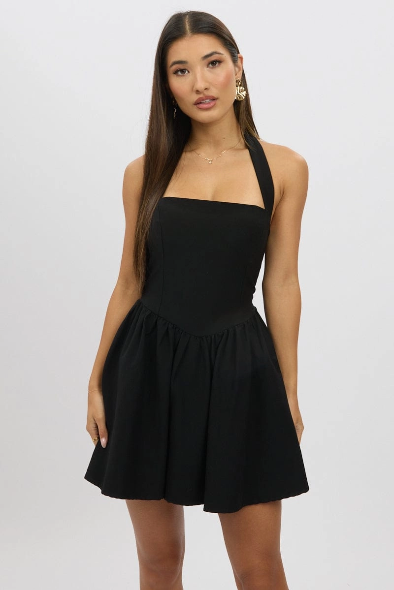 Black Halter Neck Mini Dress