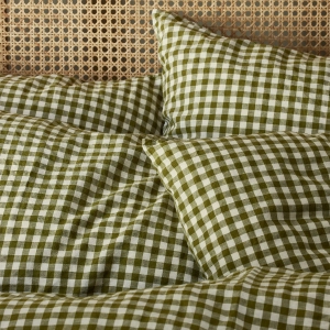 Botanical Green Gingham 100% Linen Pillowcases (Pair)