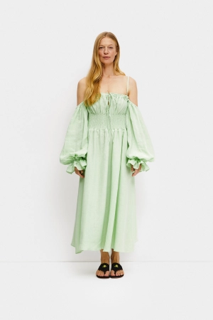 Cancan Linen Maxi Dress in Green