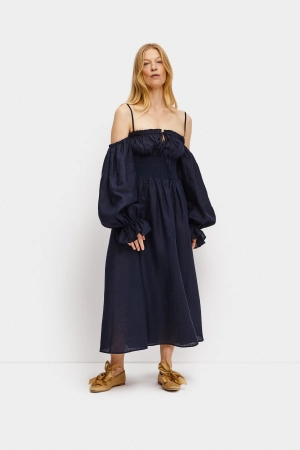 Cancan Linen Maxi Dress in Navy