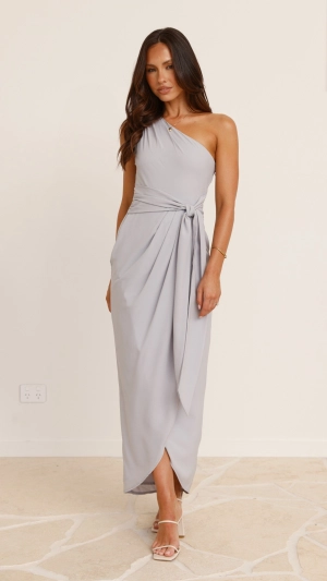 Clara One Shoulder Maxi Dress - Light Grey