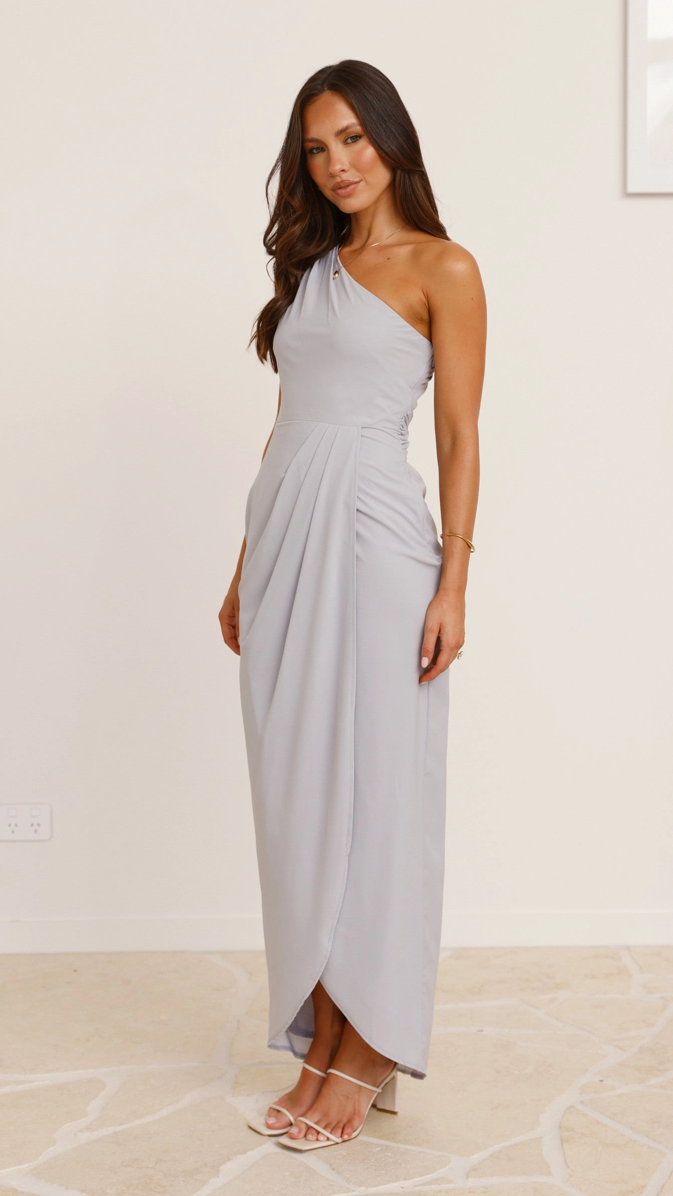 Clara One Shoulder Maxi Dress - Light Grey