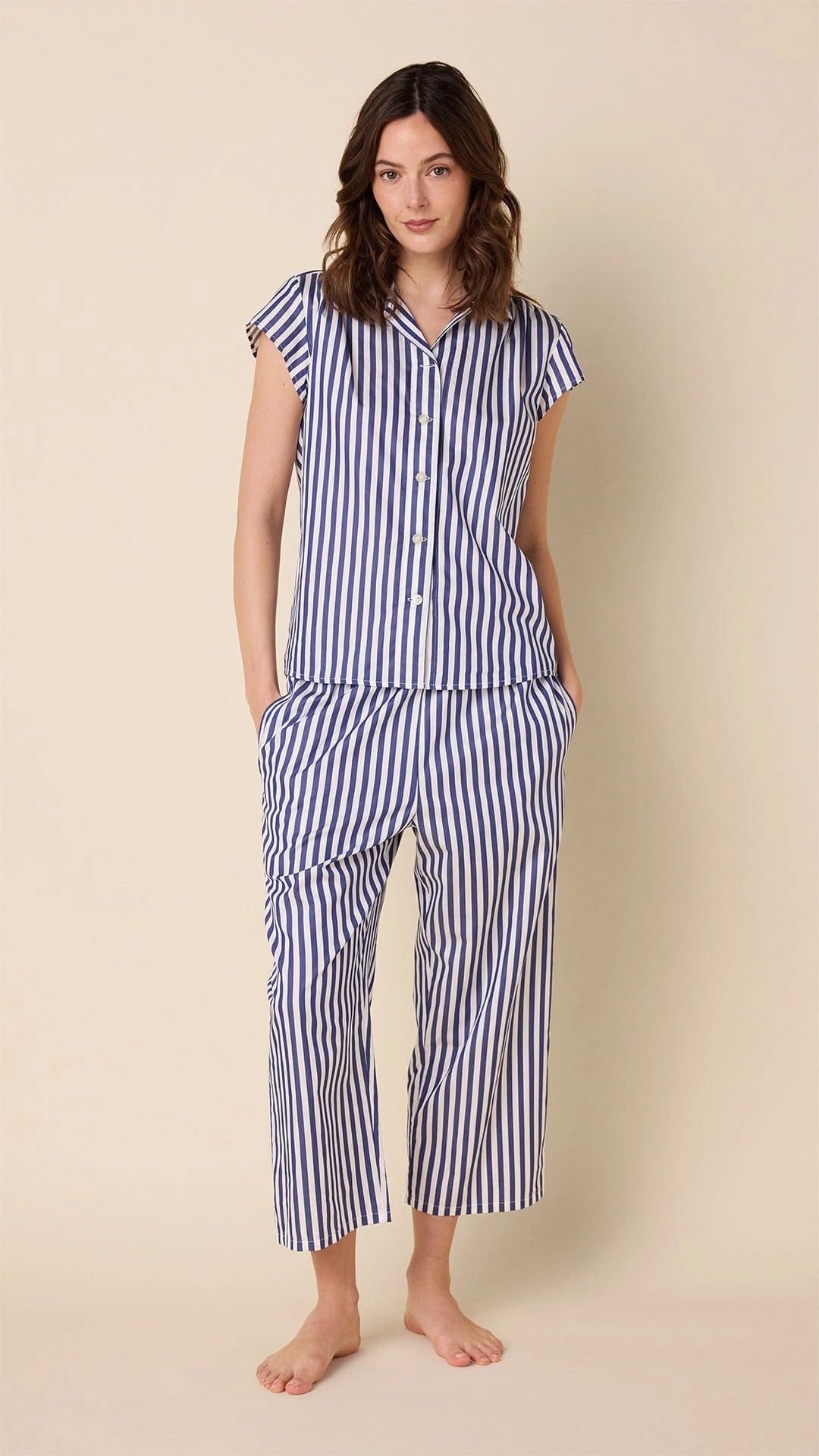 Classic Stripe Luxe Pima Capri - Navy