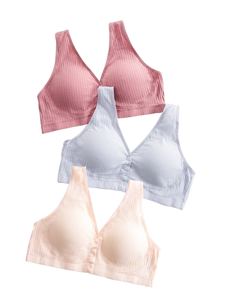 Comfort Cotton Thin Front Button Close Wireless Bra