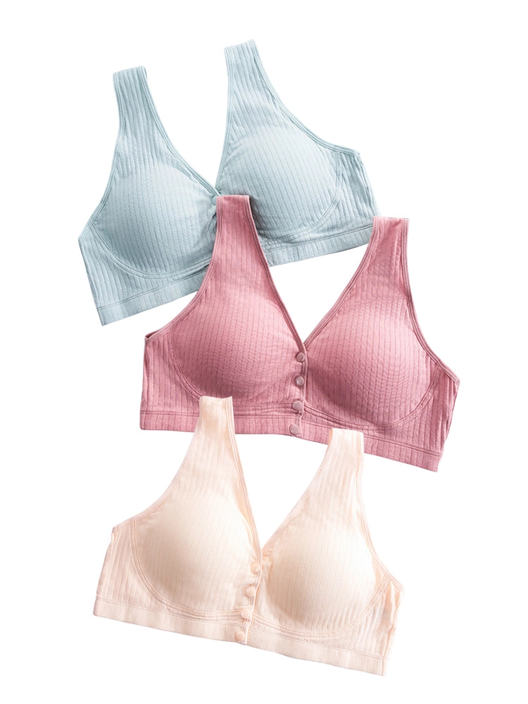 Comfort Cotton Thin Front Button Close Wireless Bra