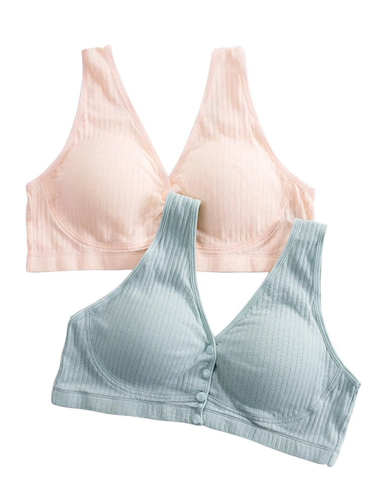 Comfort Cotton Thin Front Button Close Wireless Bra