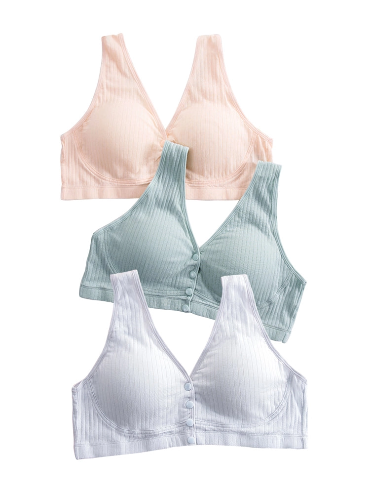 Comfort Cotton Thin Front Button Close Wireless Bra