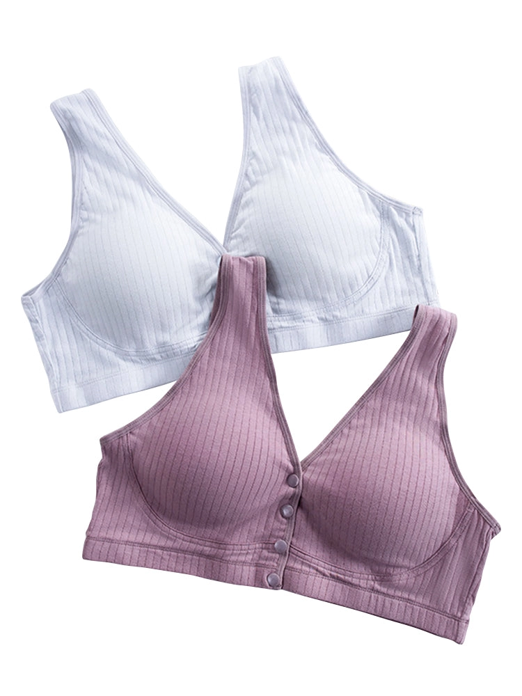 Comfort Cotton Thin Front Button Close Wireless Bra