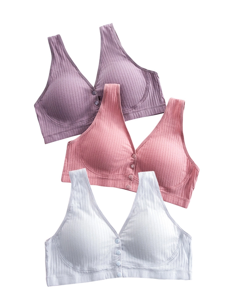 Comfort Cotton Thin Front Button Close Wireless Bra