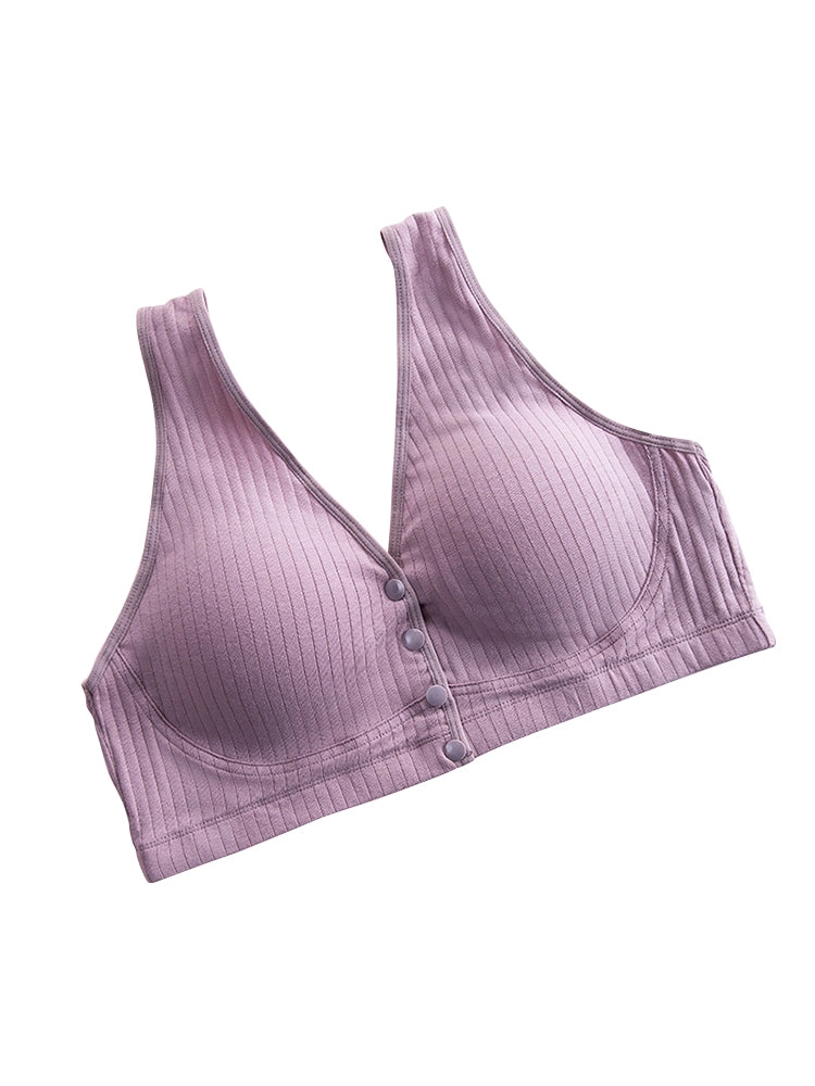 Comfort Cotton Thin Front Button Close Wireless Bra