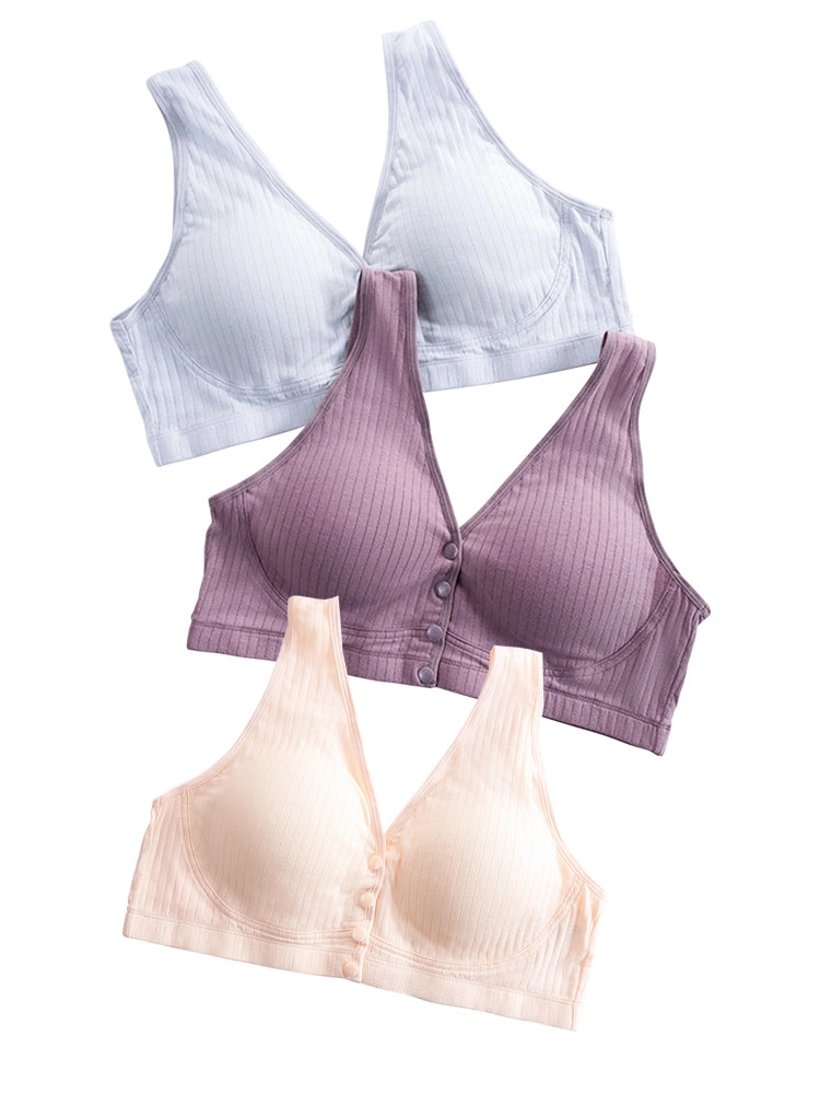 Comfort Cotton Thin Front Button Close Wireless Bra