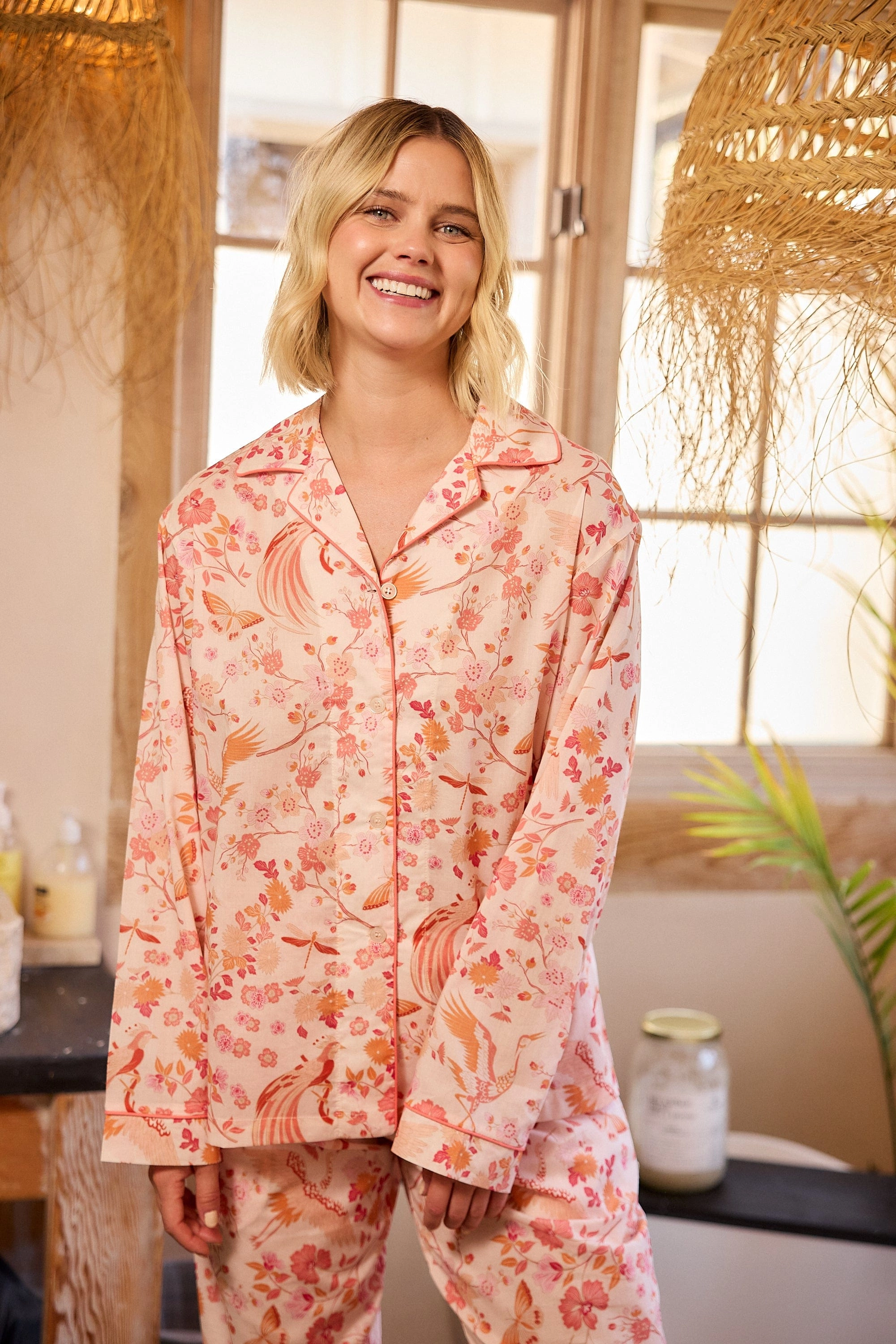 Coral Bird Voile Pajama