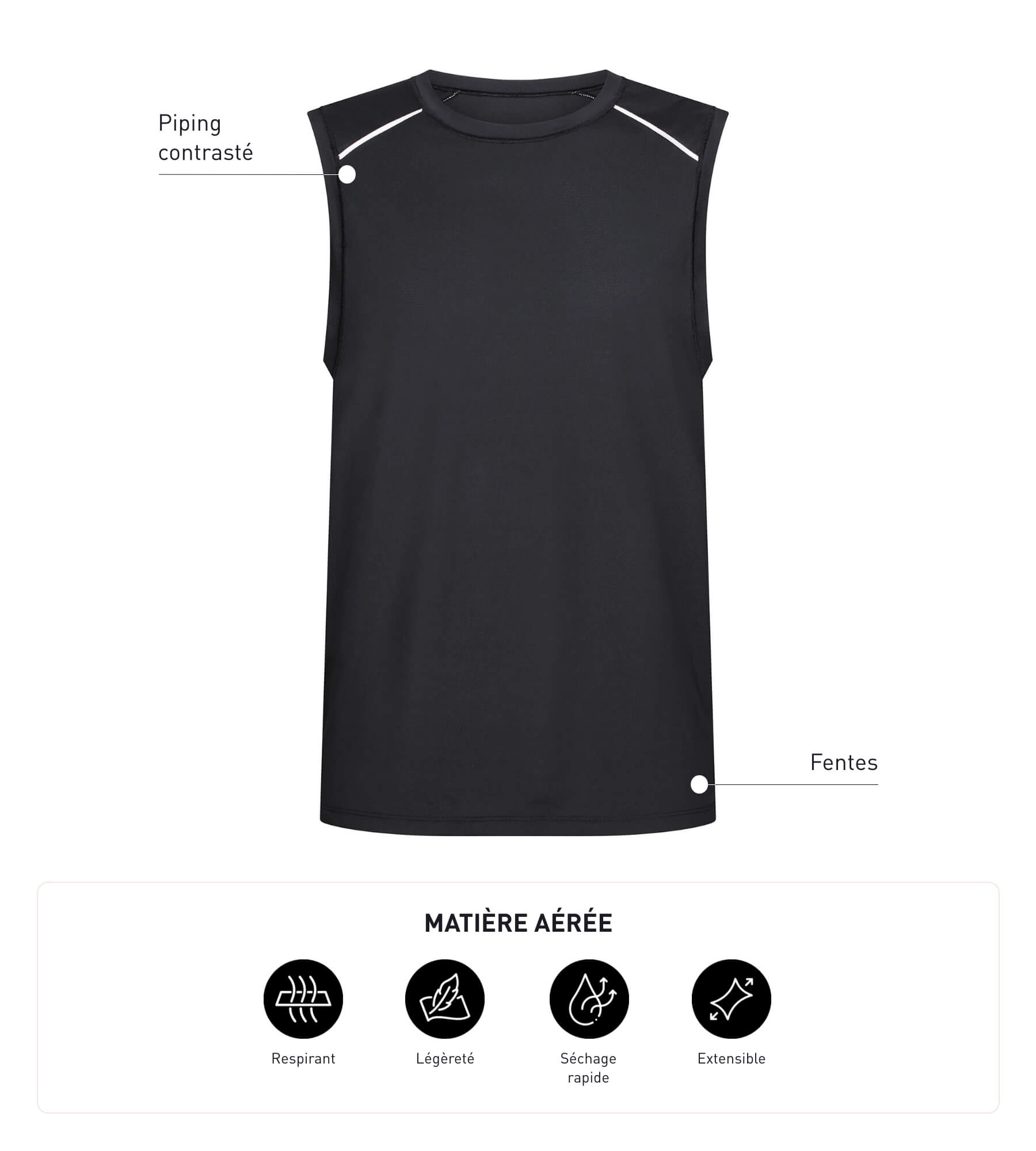 Débardeur de sport homme en matière aérée Noire Dim Move
