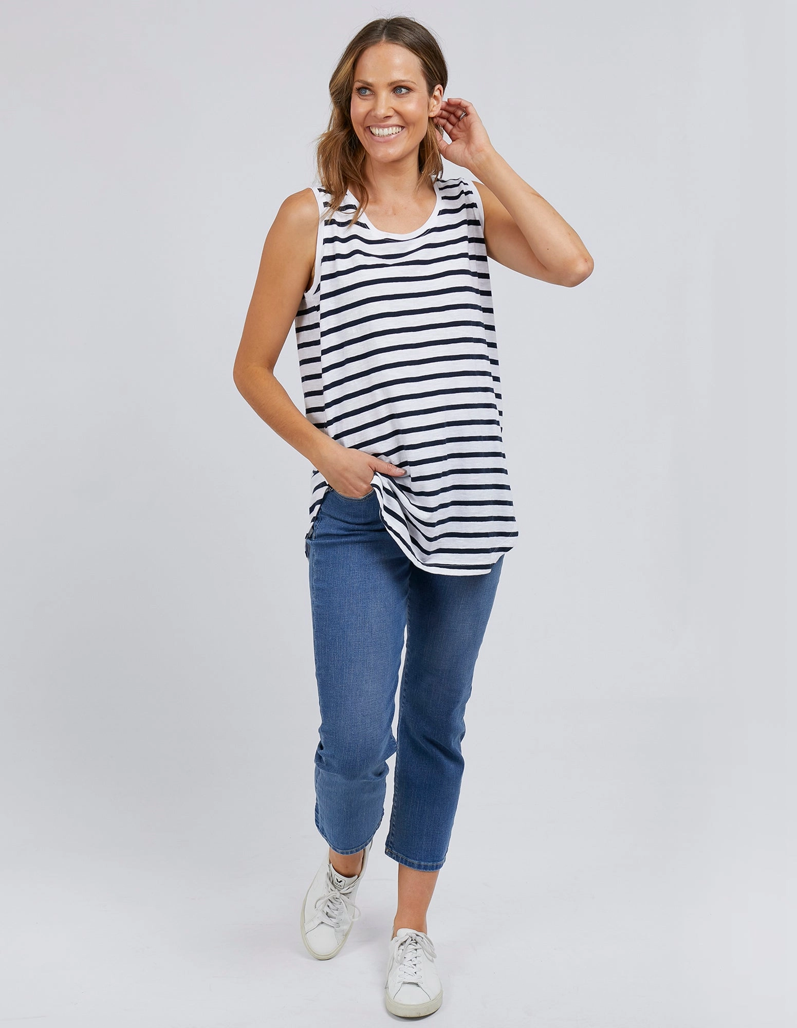 Elm Scoop Tank White & Navy Stripe