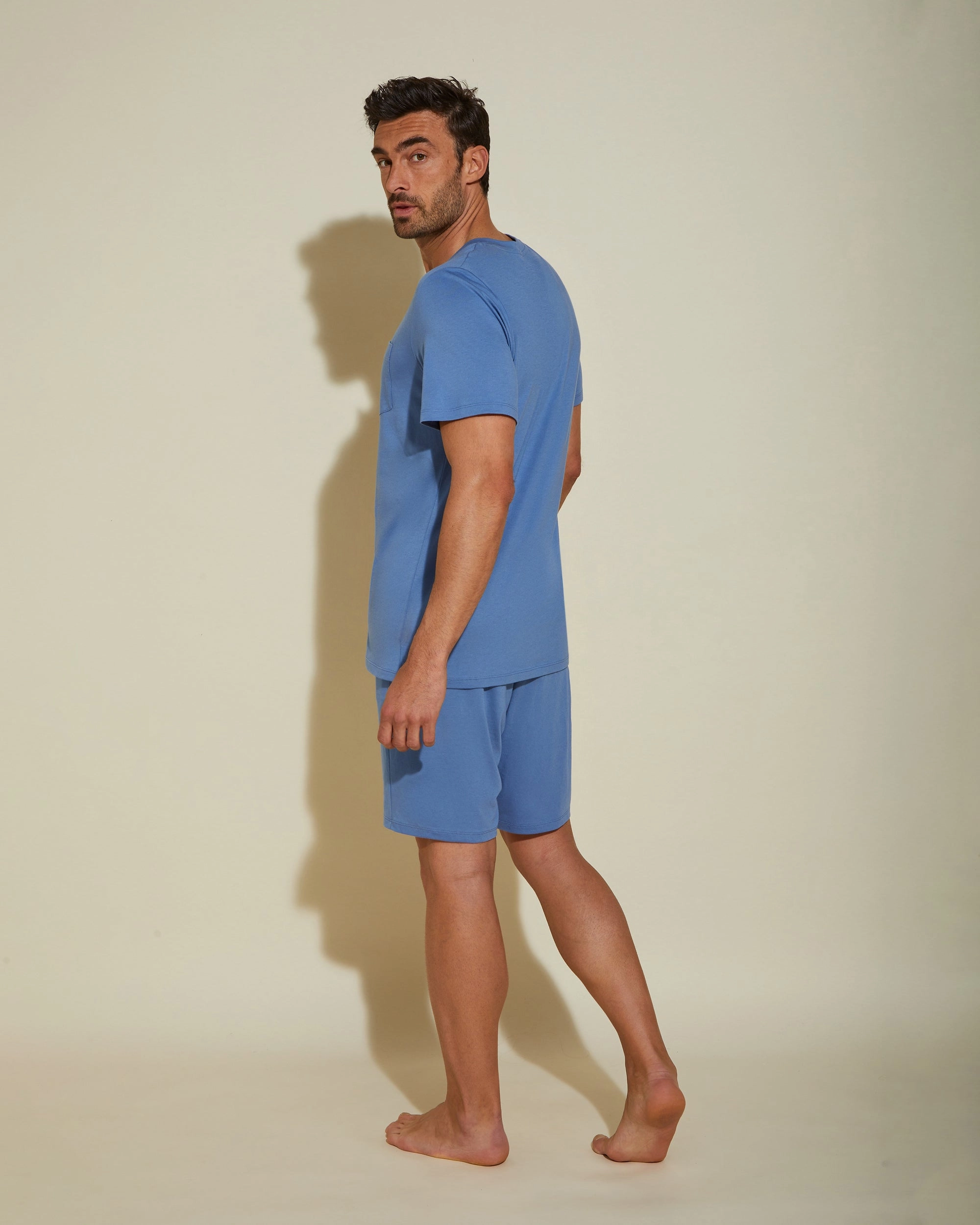 Ensemble Pyjama Haut À Col Rond Et Short Pour Hommes