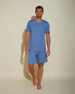 Ensemble Pyjama Haut À Col Rond Et Short Pour Hommes