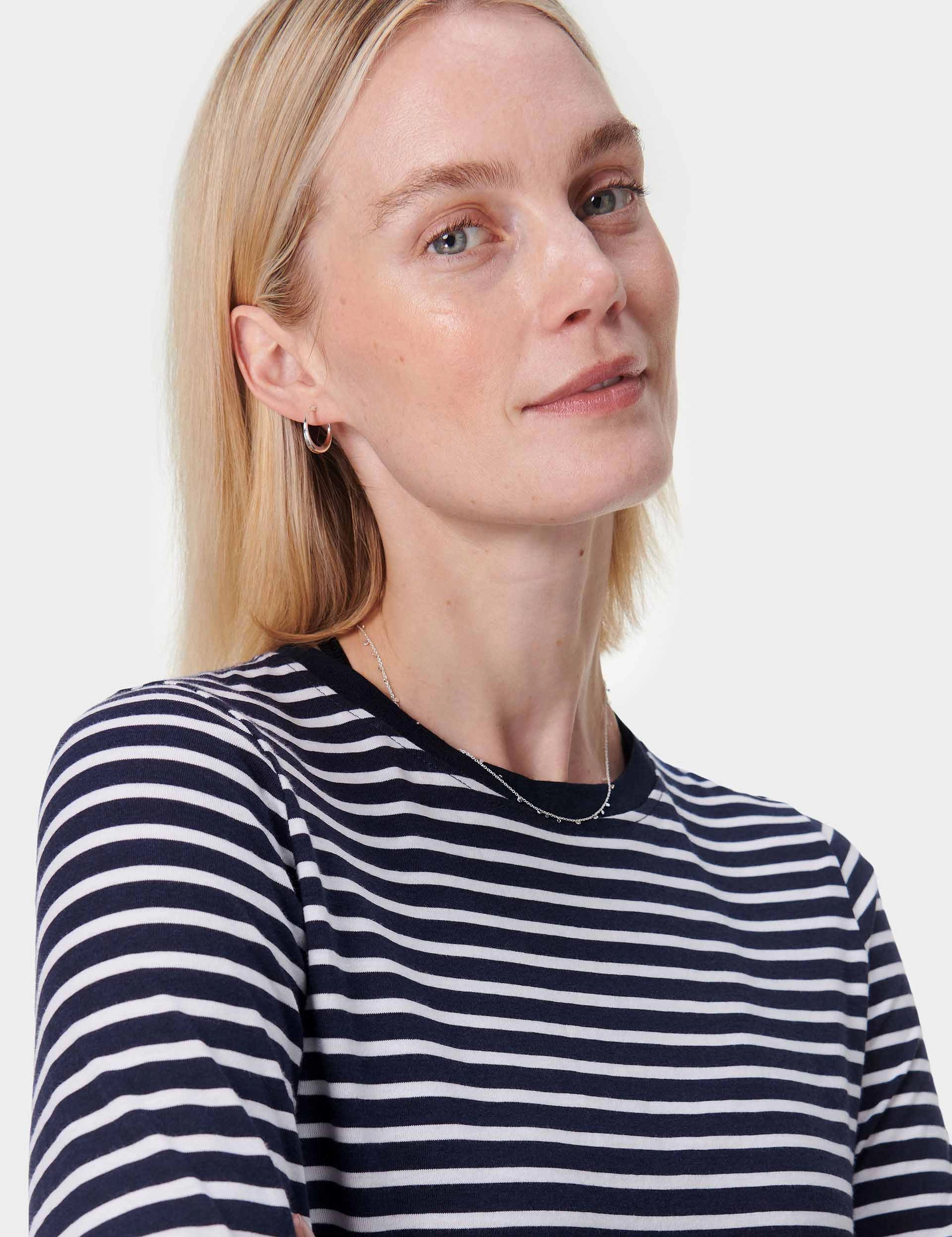 Essential Long Sleeve T-Shirt - Navy Blue White Stripe