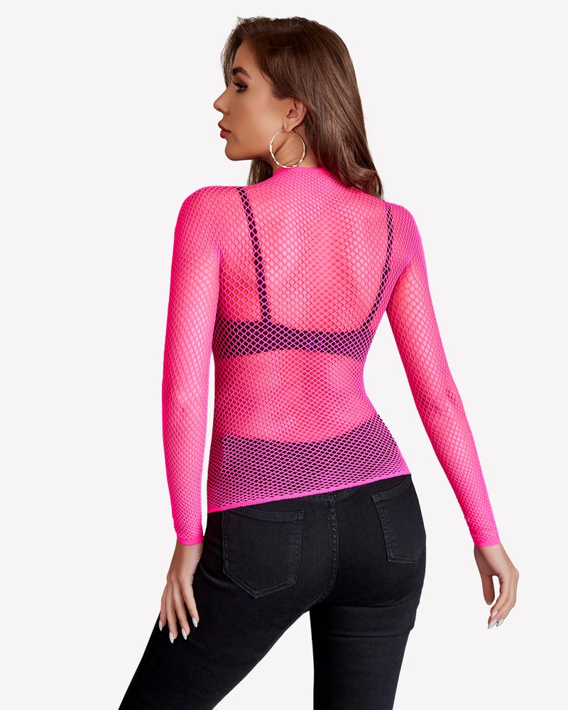 Fishnet Mesh Long Sleeve Tops
