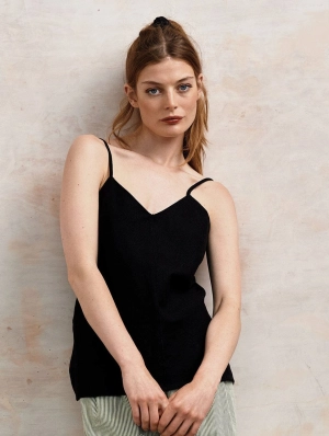 Fleur Women's Organic Linen Cotton Camisole | Black