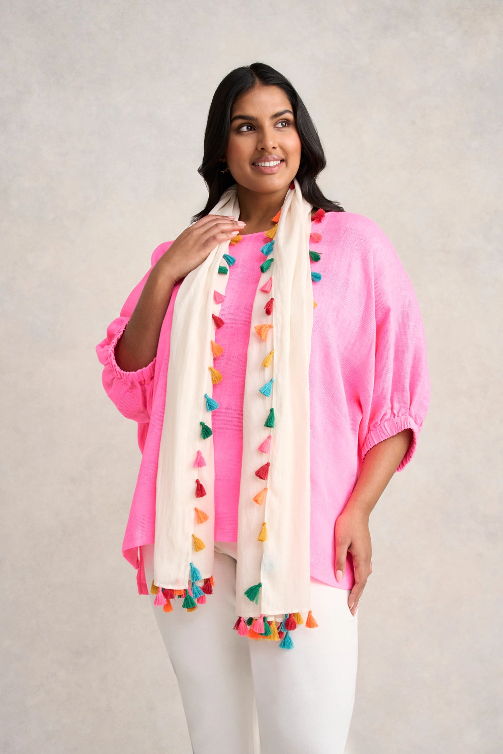 Fluoro Pom Trim Scarf - Multi