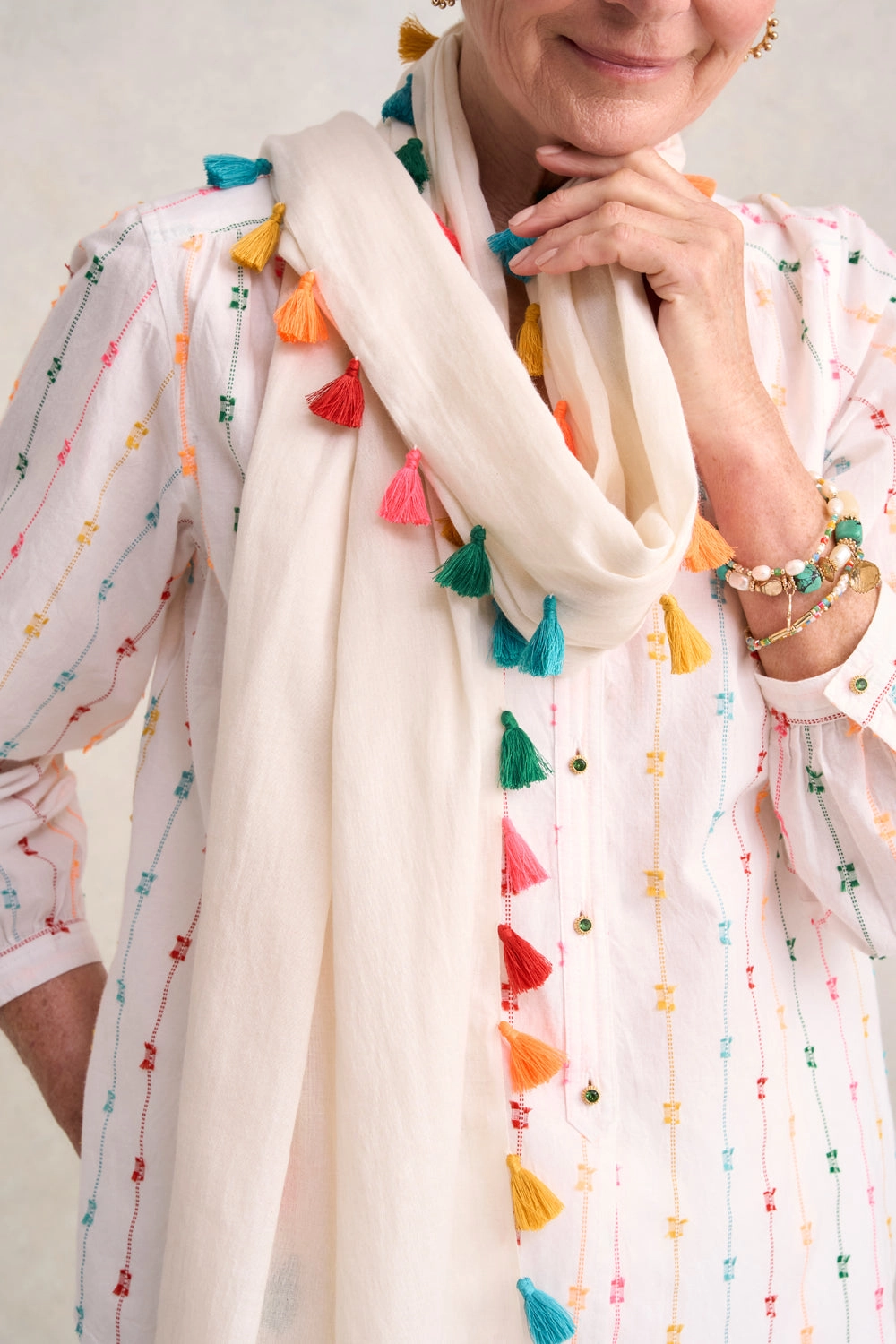 Fluoro Pom Trim Scarf - Multi