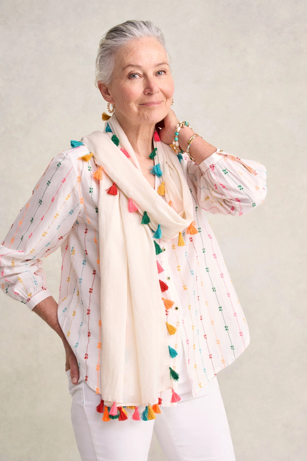 Fluoro Pom Trim Scarf - Multi