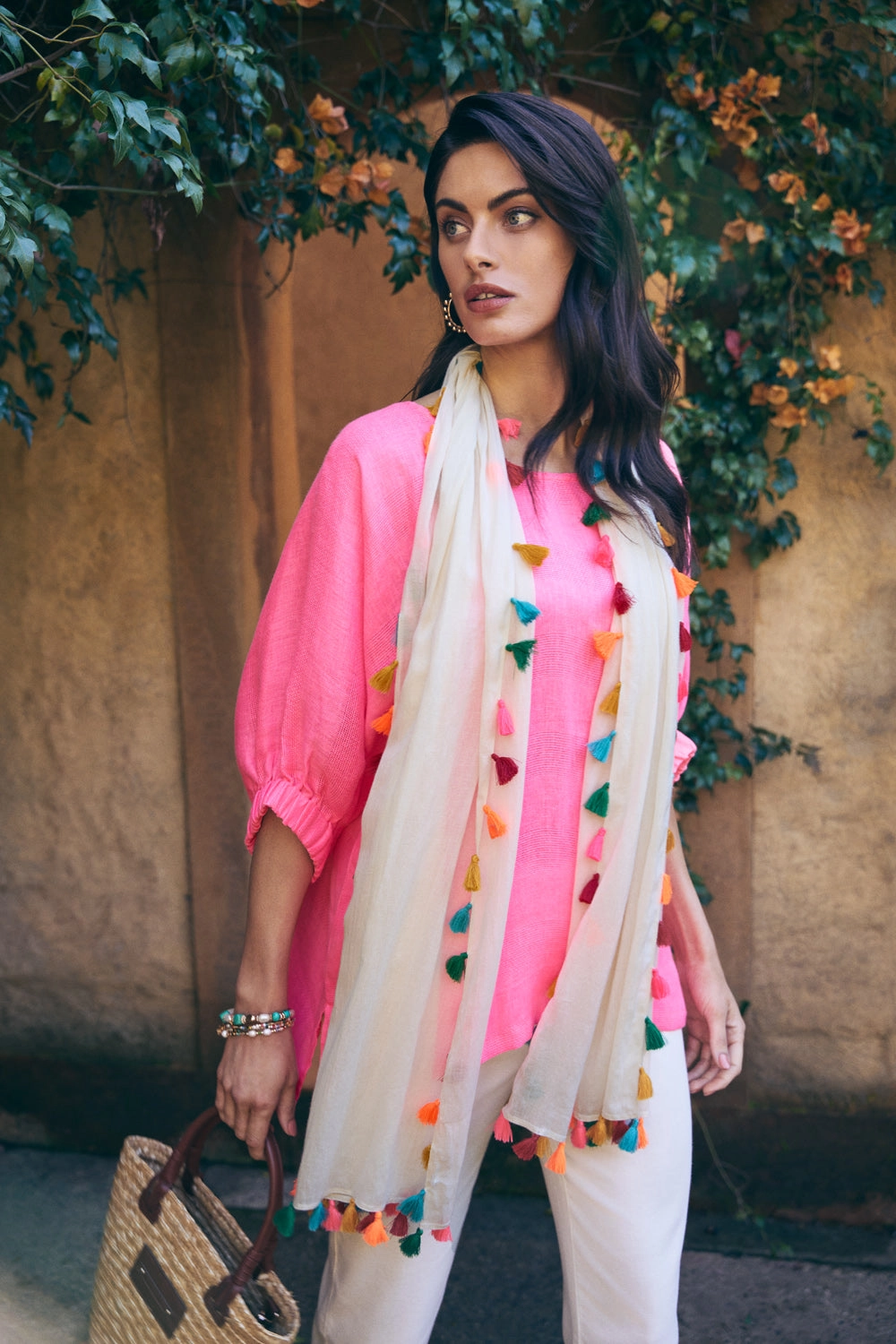 Fluoro Pom Trim Scarf - Multi