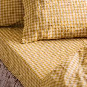 Honey Gingham 100% Linen Fitted Sheet