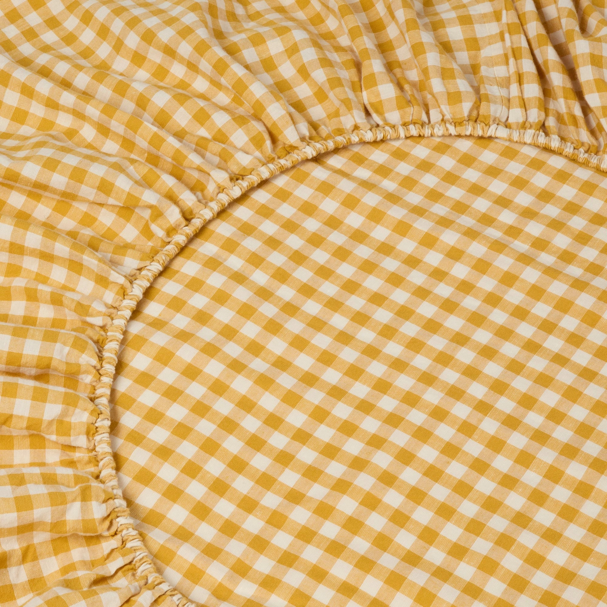 Honey Gingham 100% Linen Fitted Sheet