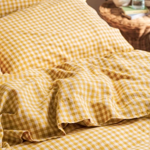 Honey Gingham 100% Linen Flat Sheet