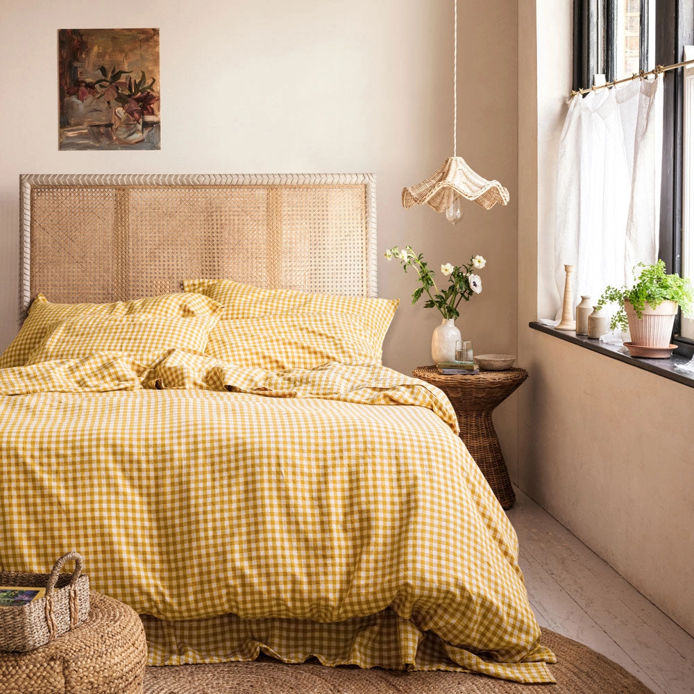 Honey Gingham 100% Linen Flat Sheet