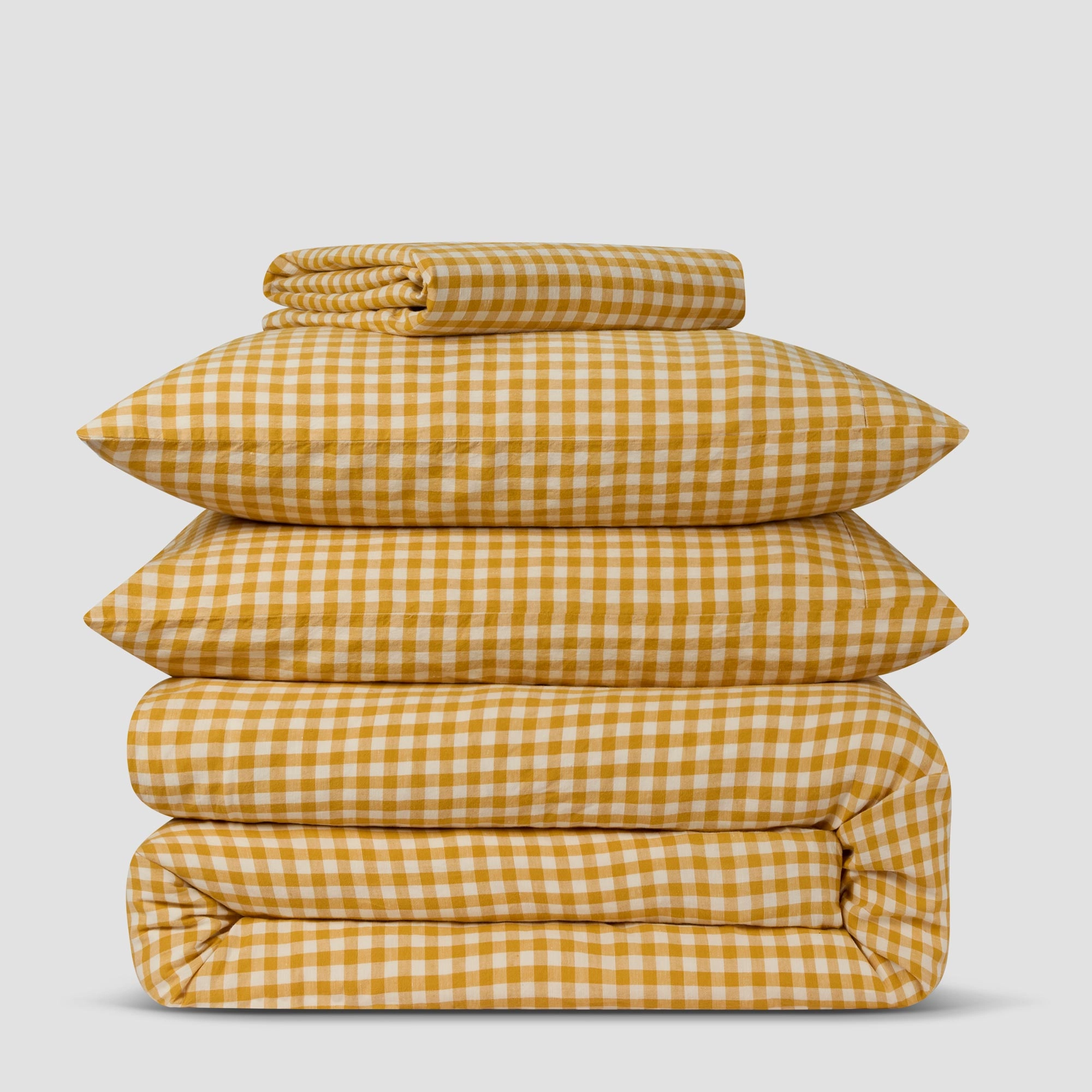 Honey Gingham 100% Linen Flat Sheet