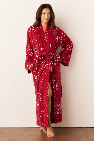 Kaia Kimono Robe | Red Stars