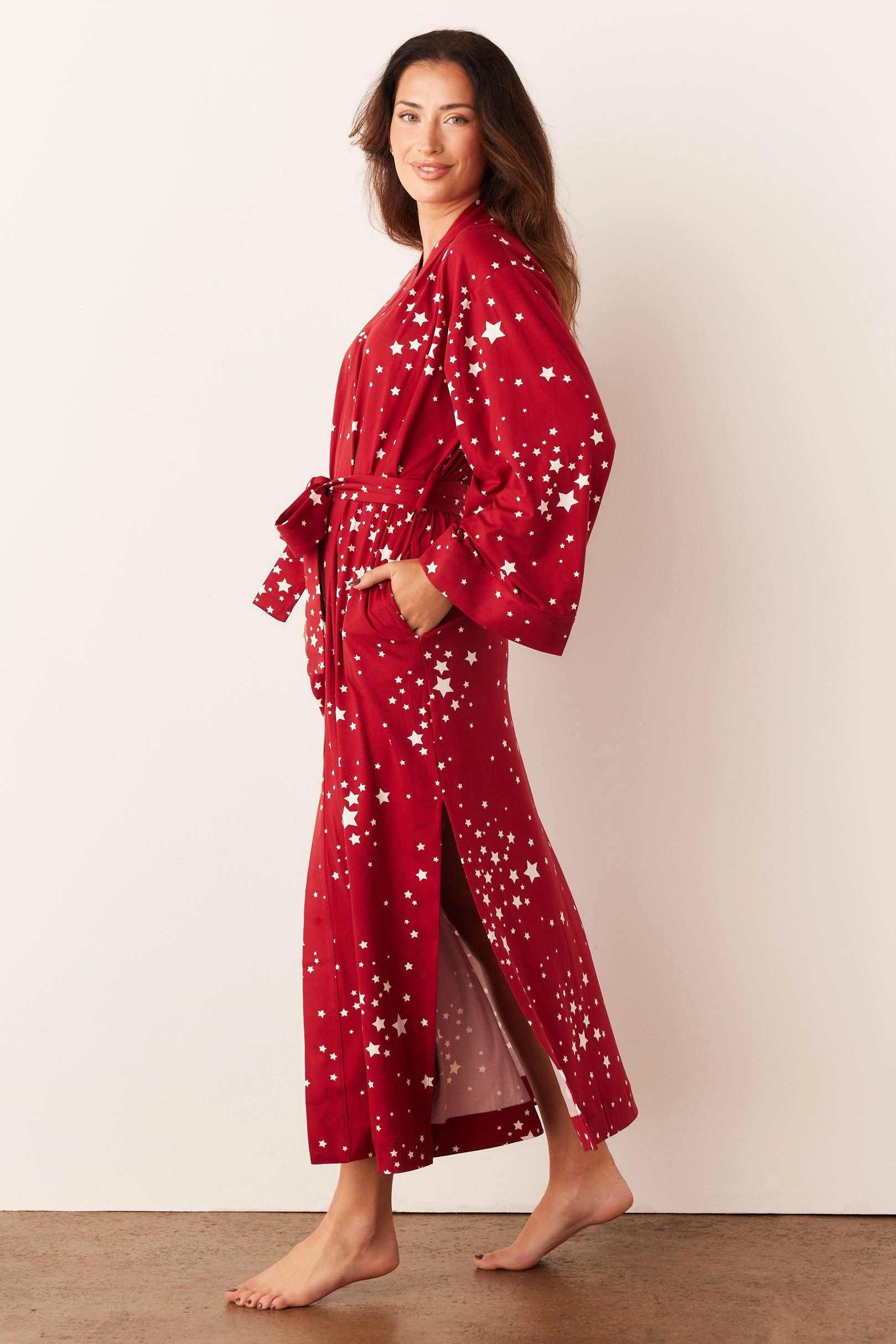 Kaia Kimono Robe | Red Stars