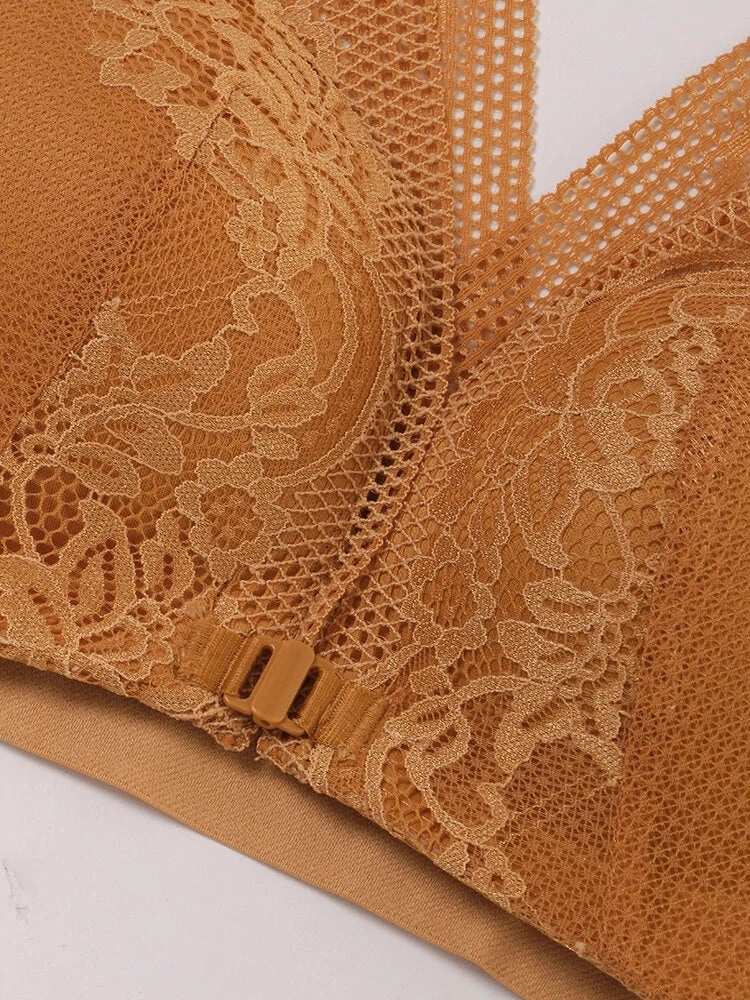 Lace V-Neck Beauty Back Front Closure Support Bra