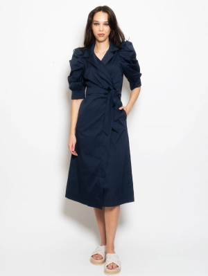 Long Dress with Short Blue Puff Sleeves