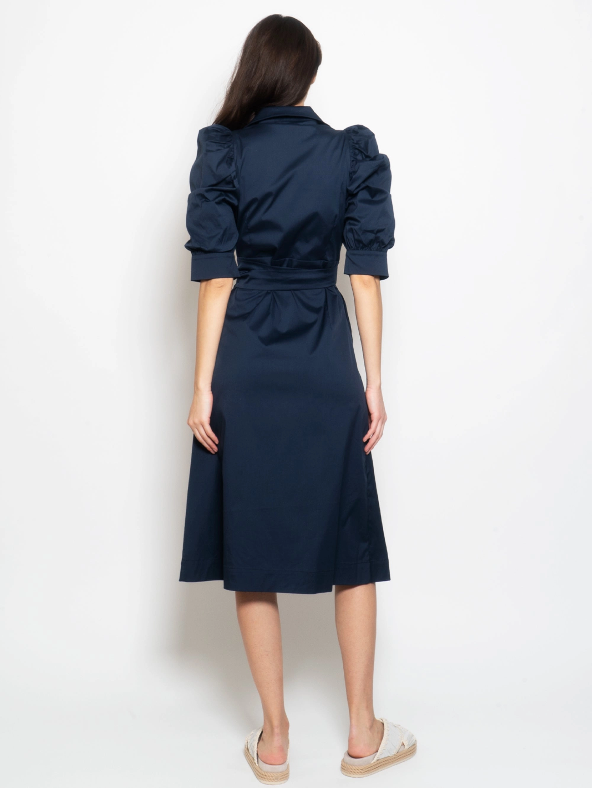 Long Dress with Short Blue Puff Sleeves