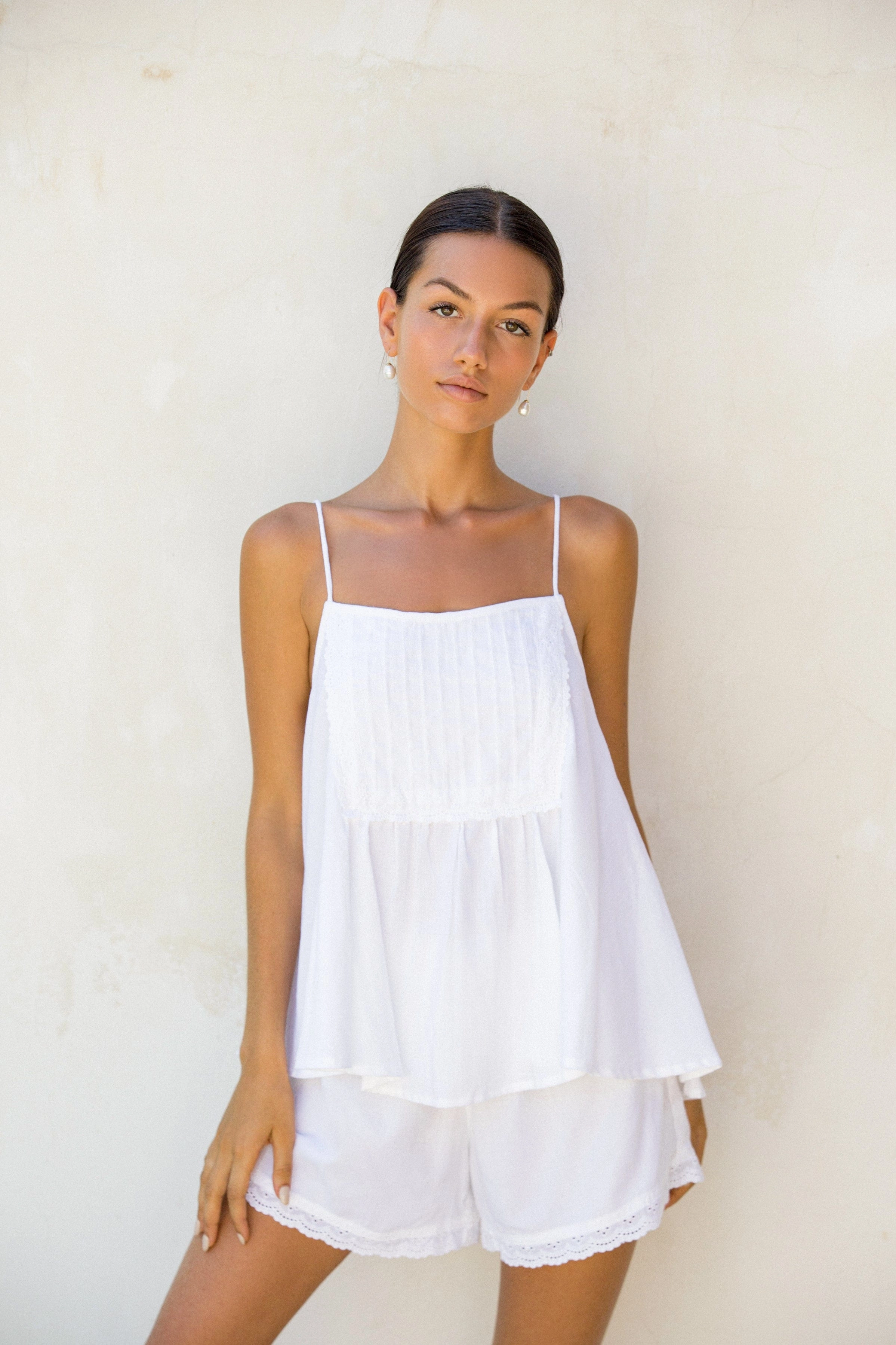 Lydia Sleep Set - Lyocell Linen - Coconut   Daisy Trim
