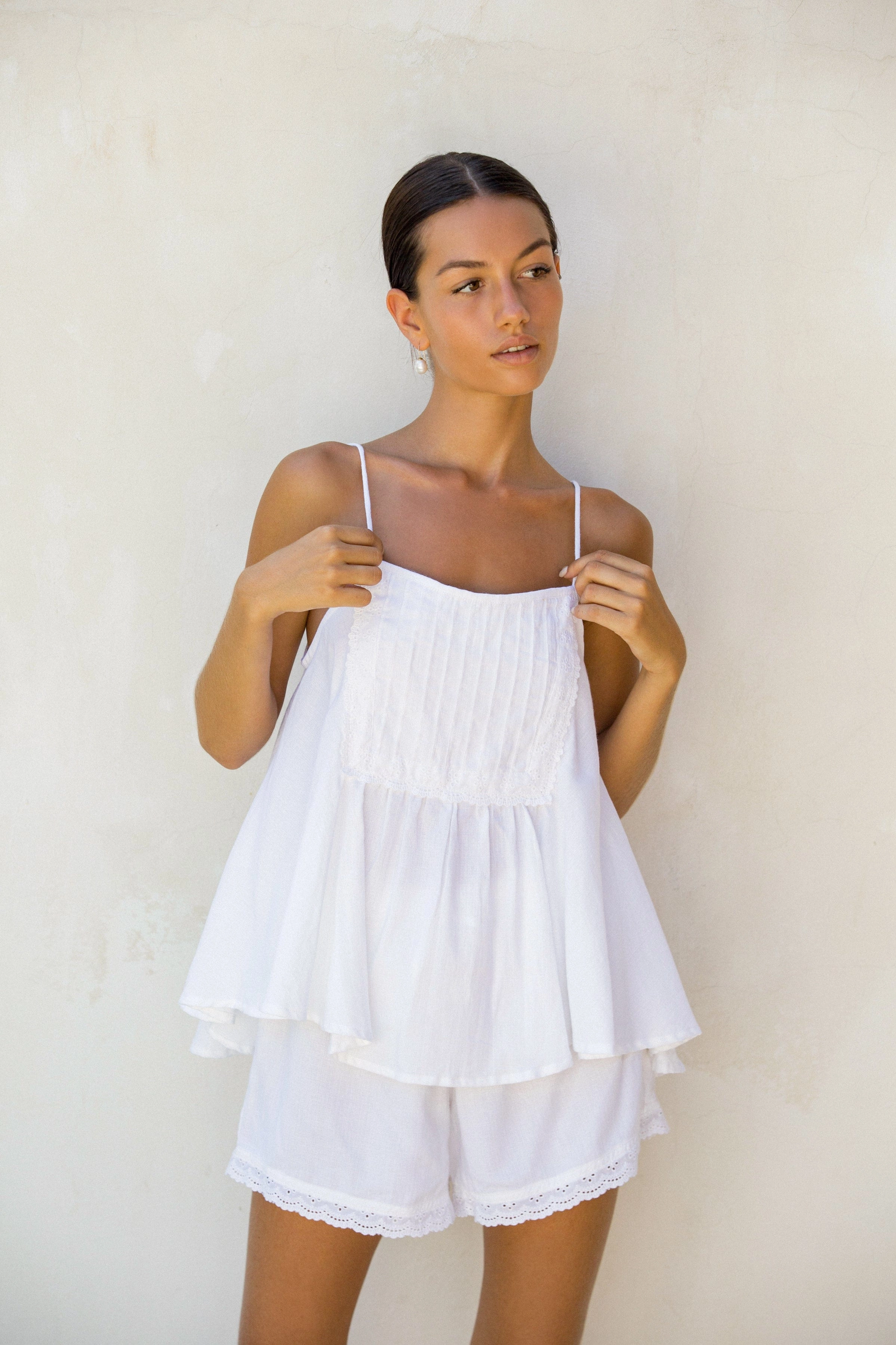 Lydia Sleep Set - Lyocell Linen - Coconut   Daisy Trim